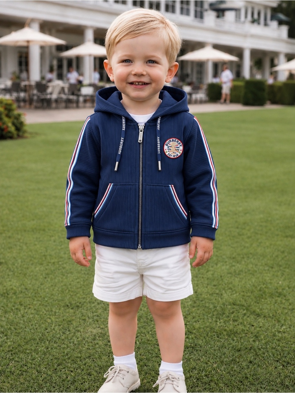 Burberry Baby Golf Hooded Full Zip Long Sleeve Logo Sweater Nova Check Jacket